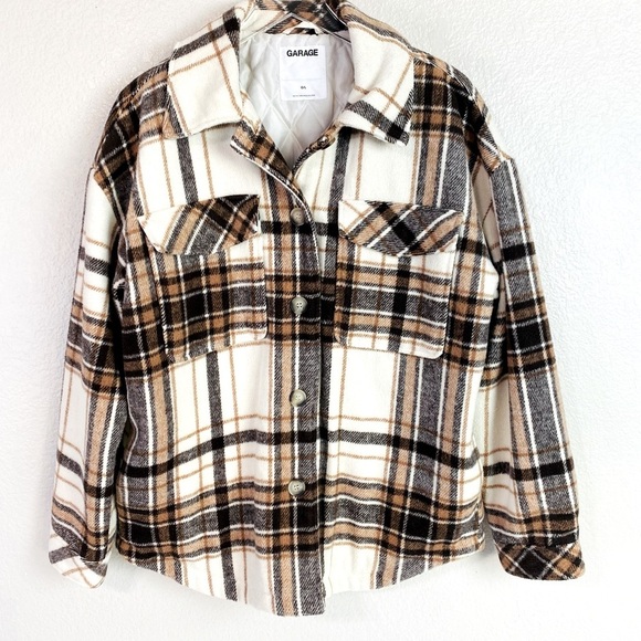 Garage Vancity Brown Plaid Shacket Size L - Picture 2 of 7